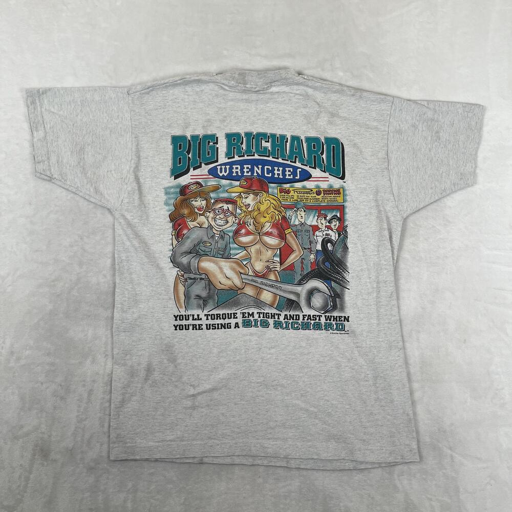 Vintage Big Richard T-Shirt Mens XL Gray Mechanic Adult Funny Humor Graphic